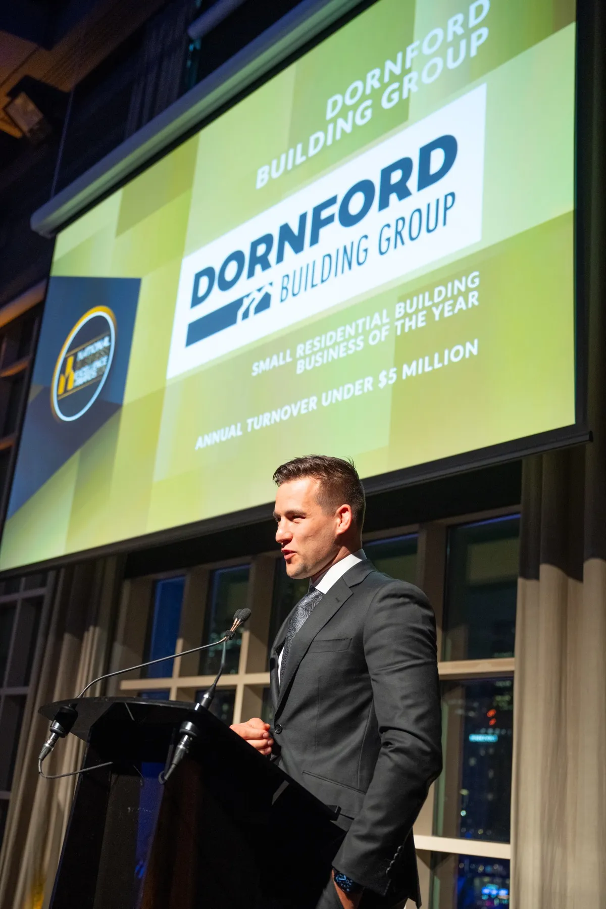 Dornford Building Group director speaking at the National Business Excellence Awards