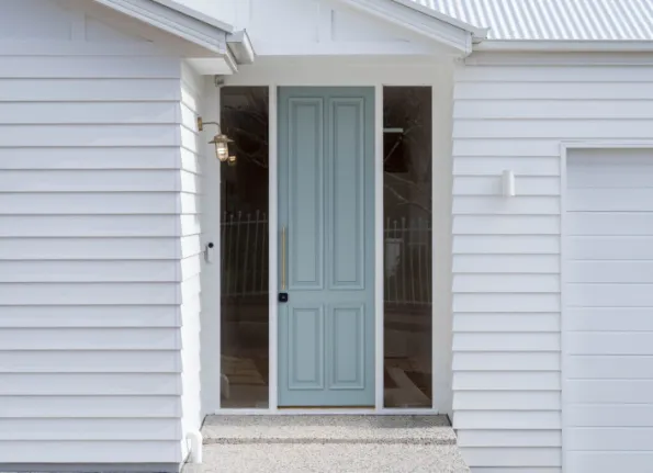 Dornford home — exterior with blue front door